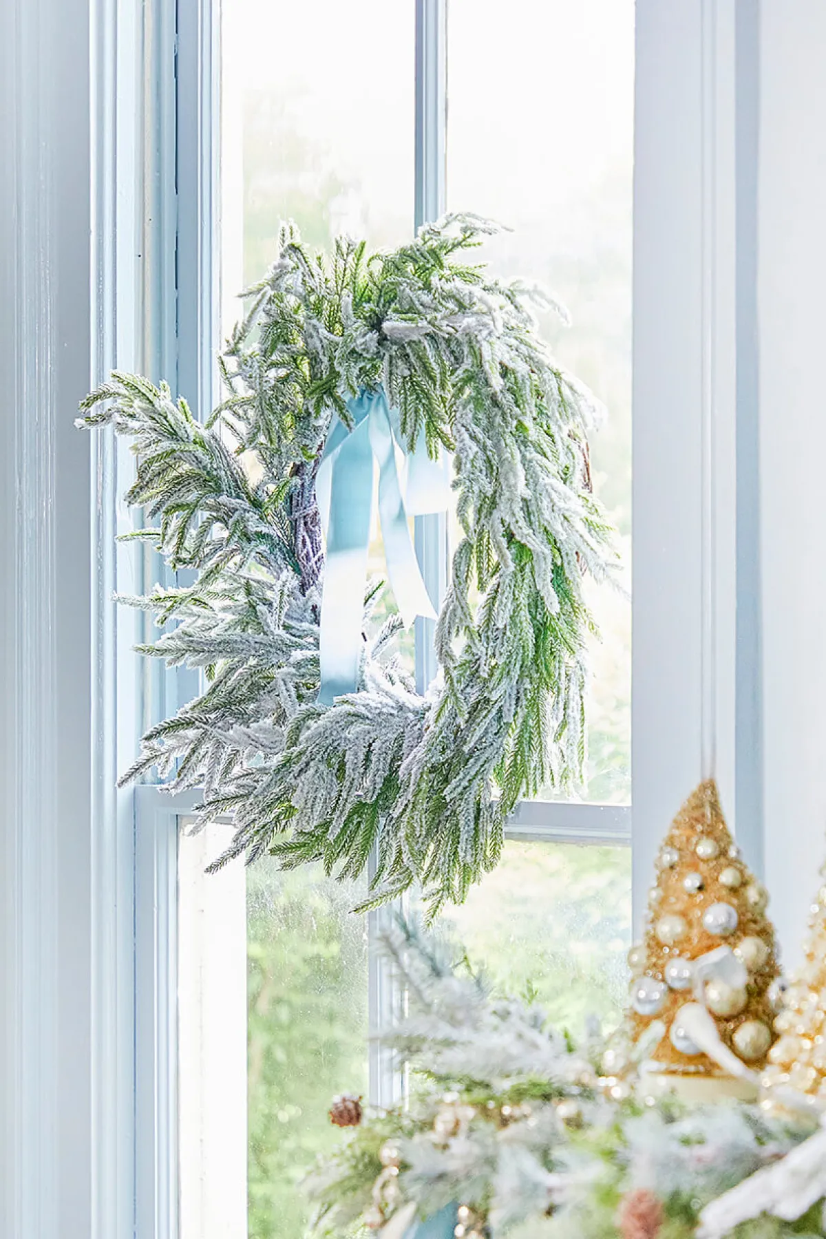 Decorator's Warehouse Christmas Wreaths|Natural Greenery^24” Real Touch Flocked Norfolk Wreath