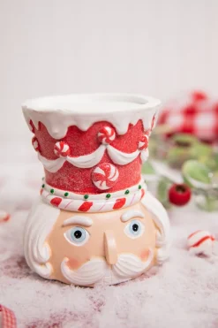 Decorator's Warehouse Christmas Accents^5.5” Red & White Resin Peppermint Nutcracker Candle Holder
