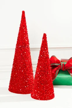 Decorator's Warehouse Christmas Accents^18"-24" Red Sequin Cone Tree - Set Of 2