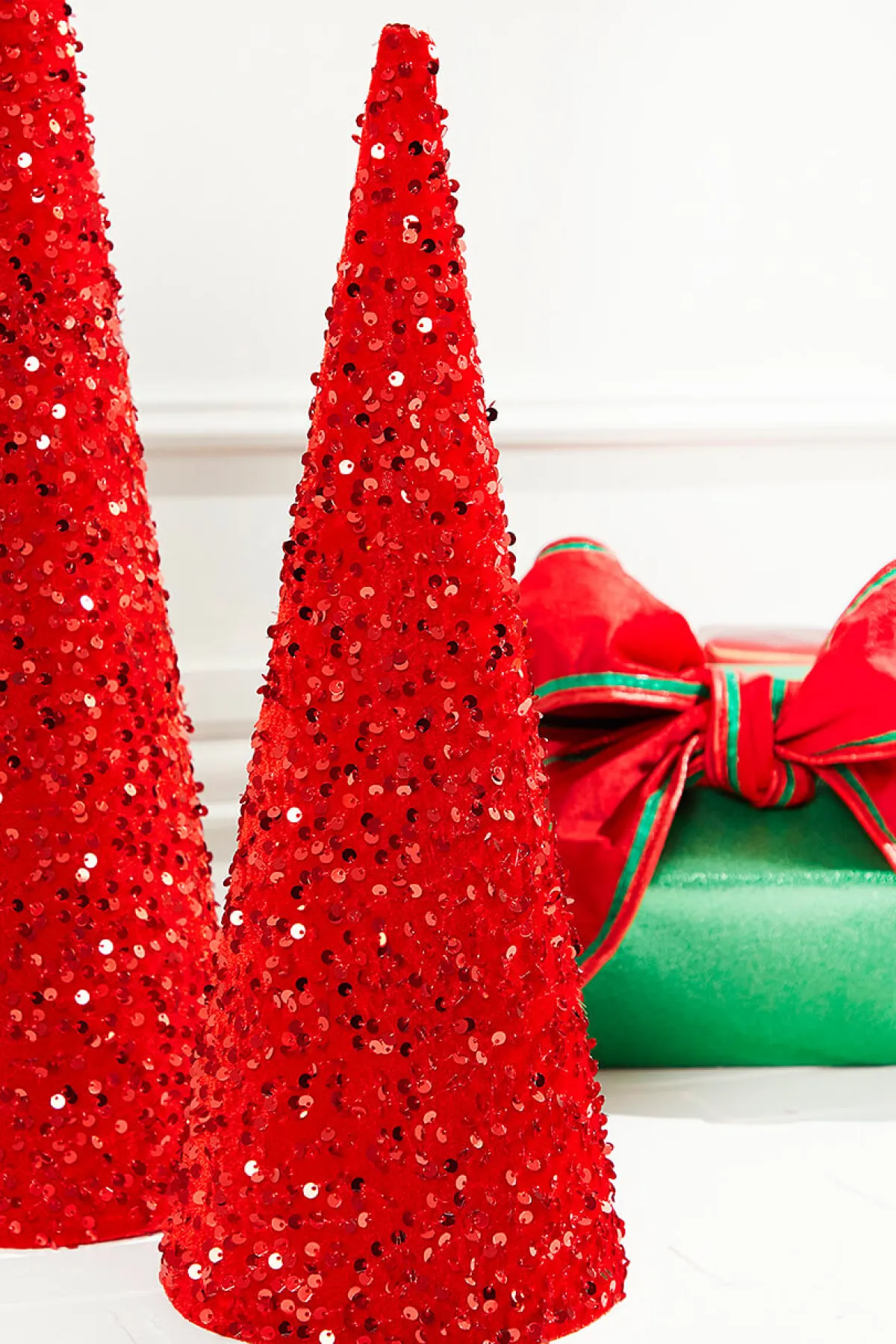 Decorator's Warehouse Christmas Accents^18"-24" Red Sequin Cone Tree - Set Of 2