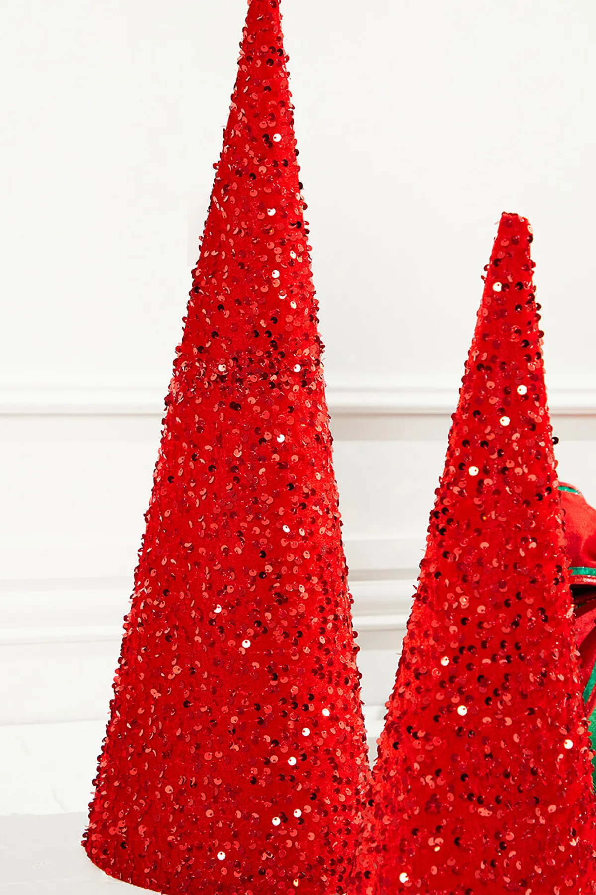 Decorator's Warehouse Christmas Accents^18"-24" Red Sequin Cone Tree - Set Of 2