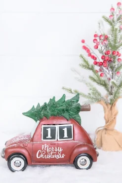 Decorator's Warehouse Christmas Accents^11.5” Resin Countdown Calendar Holiday Truck With Christmas Tree