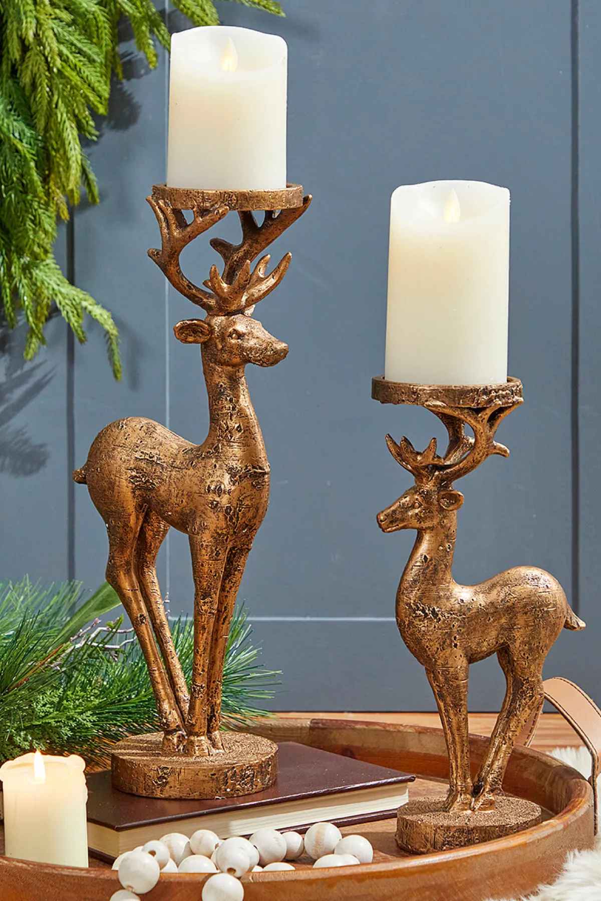 Decorator's Warehouse Christmas Accents^12" Resin Deer Candle Holder