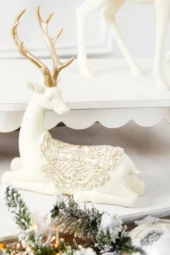 Decorator's Warehouse Christmas Accents^11.5" Resin Deer With Scroll Saddle