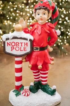 Decorator's Warehouse Christmas Resin^36" Resin Elf With North Pole Sign