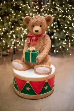 Decorator's Warehouse Christmas Resin^34" Resin LED Bear On Drum