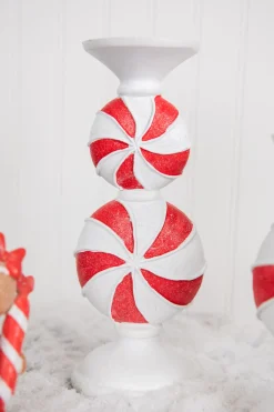 Decorator's Warehouse Christmas Accents^11.5” Resin Peppermint Candy Candle Holder