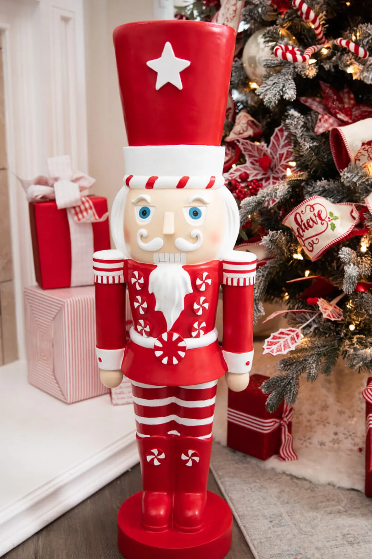 Decorator's Warehouse Christmas Resin^35.8” Resin Red And White Peppermint Nutcracker Decoration