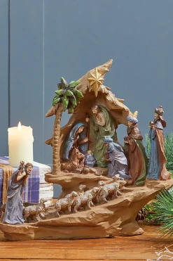 Decorator's Warehouse Christmas Accents^13.5" Resin Stairway Nativity With Sheep Herd