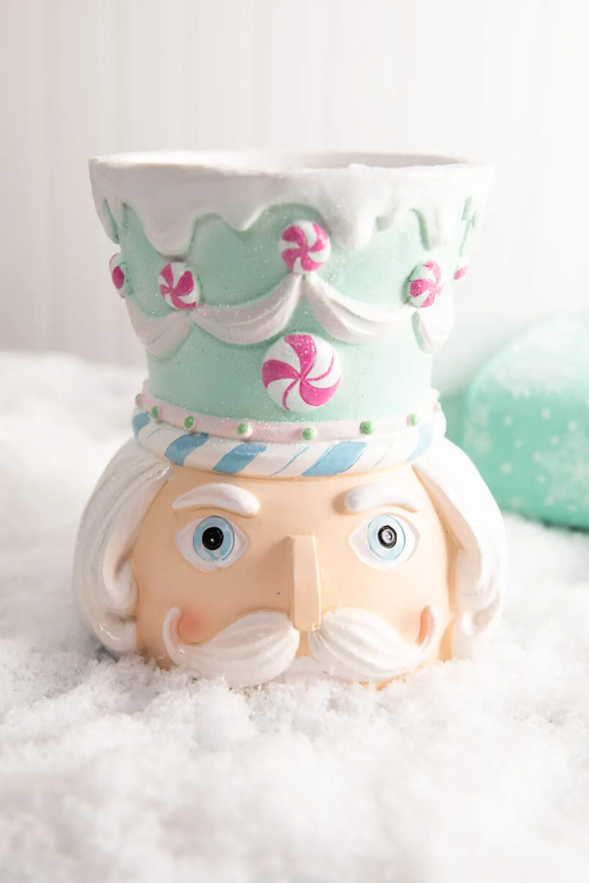 Decorator's Warehouse Christmas Accents^5.5” Teal Resin Pastel Candy Nutcracker Candle Holder