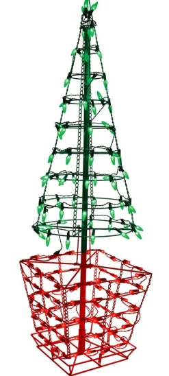 Decorator's Warehouse Outdoor Lighting^4' Twinkling Tree Topiary With 150 Lights C5 & G12 - Green /Red