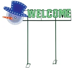 Decorator's Warehouse Outdoor Lighting^36" Welcome Yard Sign - Snowman Face - Red/Green/Pure White With 162 Lights