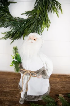Decorator's Warehouse Christmas Accents^19” White Robe Santa Figure With Greenery Bundle