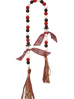 Decorator's Warehouse Christmas Garlands^34” Wood Bead Snowman With Plaid Garland