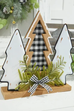 Decorator's Warehouse Christmas Accents^12" Wood Holiday Trees With Plaid Bow