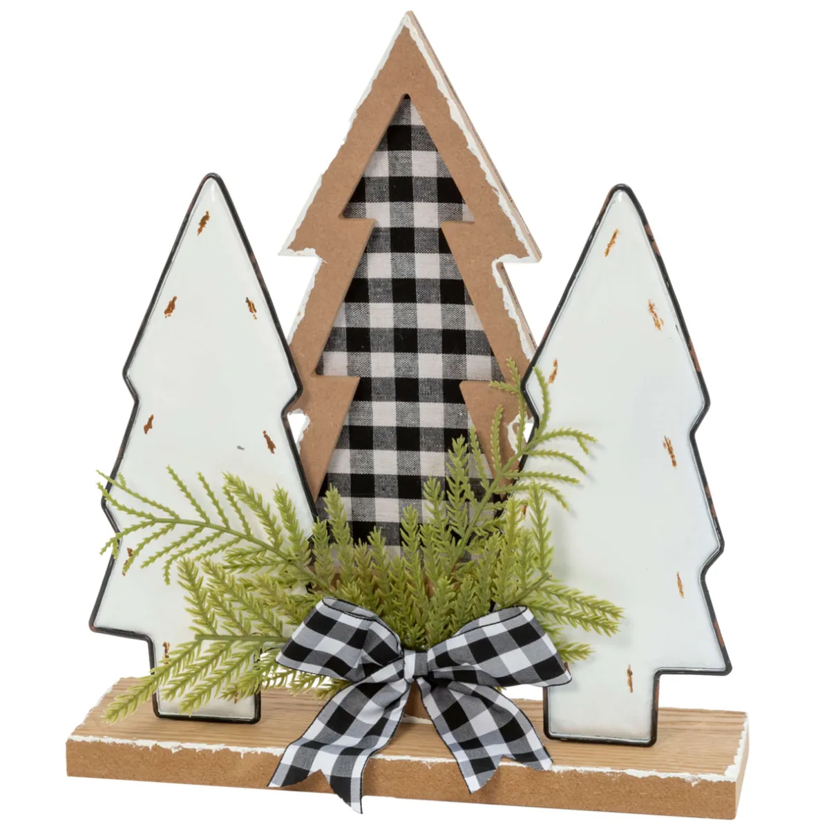 Decorator's Warehouse Christmas Accents^12" Wood Holiday Trees With Plaid Bow