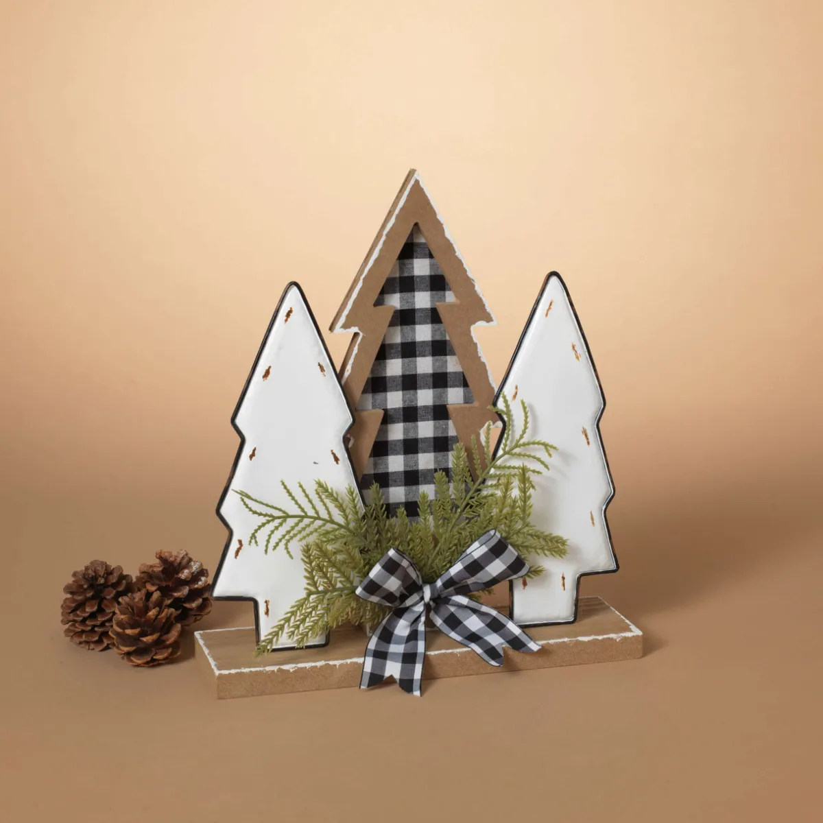Decorator's Warehouse Christmas Accents^12" Wood Holiday Trees With Plaid Bow