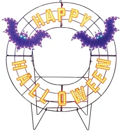 Decorator's Warehouse Outdoor Lighting^40" Wreath - Happy Halloween With Bats With 293 Lights