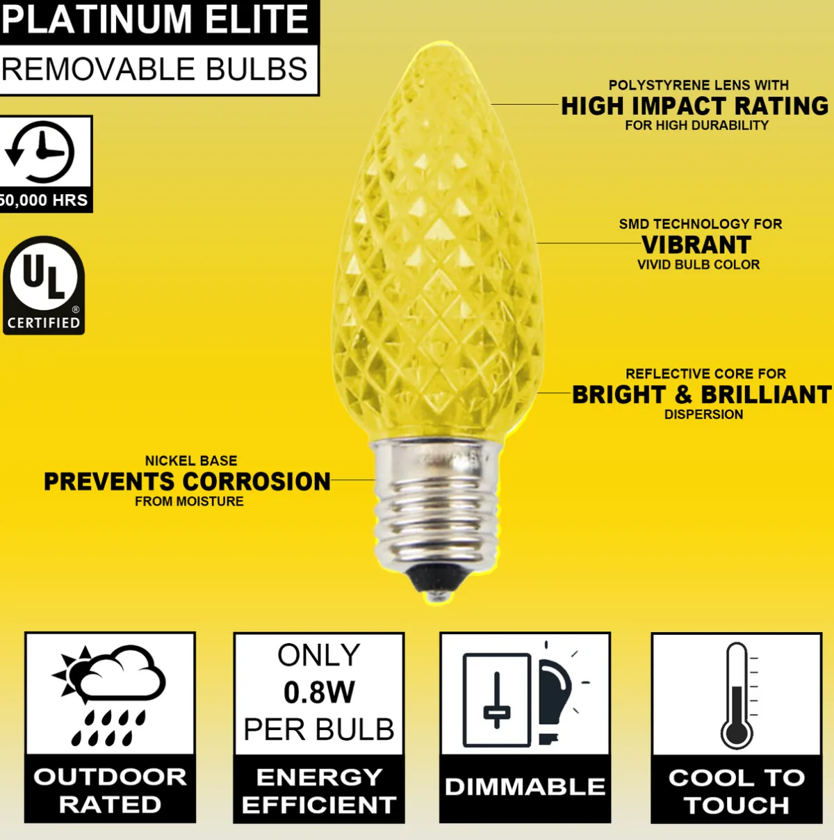 Decorator's Warehouse Bulbs|Outdoor Lighting^C9 Platinum Elite LED SMD Bulb (25 Bulbs/bag) - Faceted, Yellow
