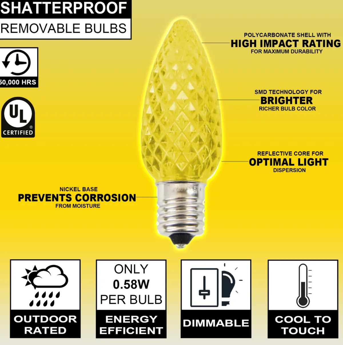 Decorator's Warehouse Bulbs|Outdoor Lighting^C9 Wonderful LED SMD Bulb (25 Bulbs/bag) - Faceted, Yellow