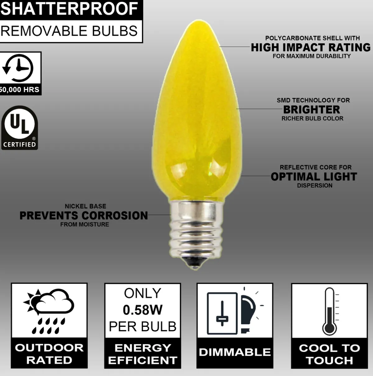 Decorator's Warehouse Bulbs|Outdoor Lighting^C9 Wonderful LED SMD Bulb (25 Bulbs/bag) - Frosted, Yellow
