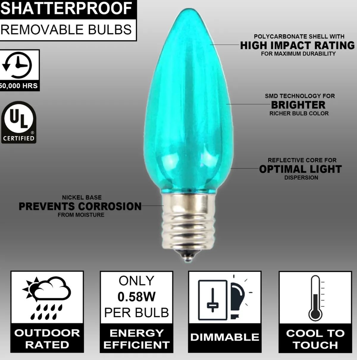 Decorator's Warehouse Bulbs|Outdoor Lighting^C9 Wonderful LED SMD Bulb (25 Bulbs/bag) - Smooth, Teal