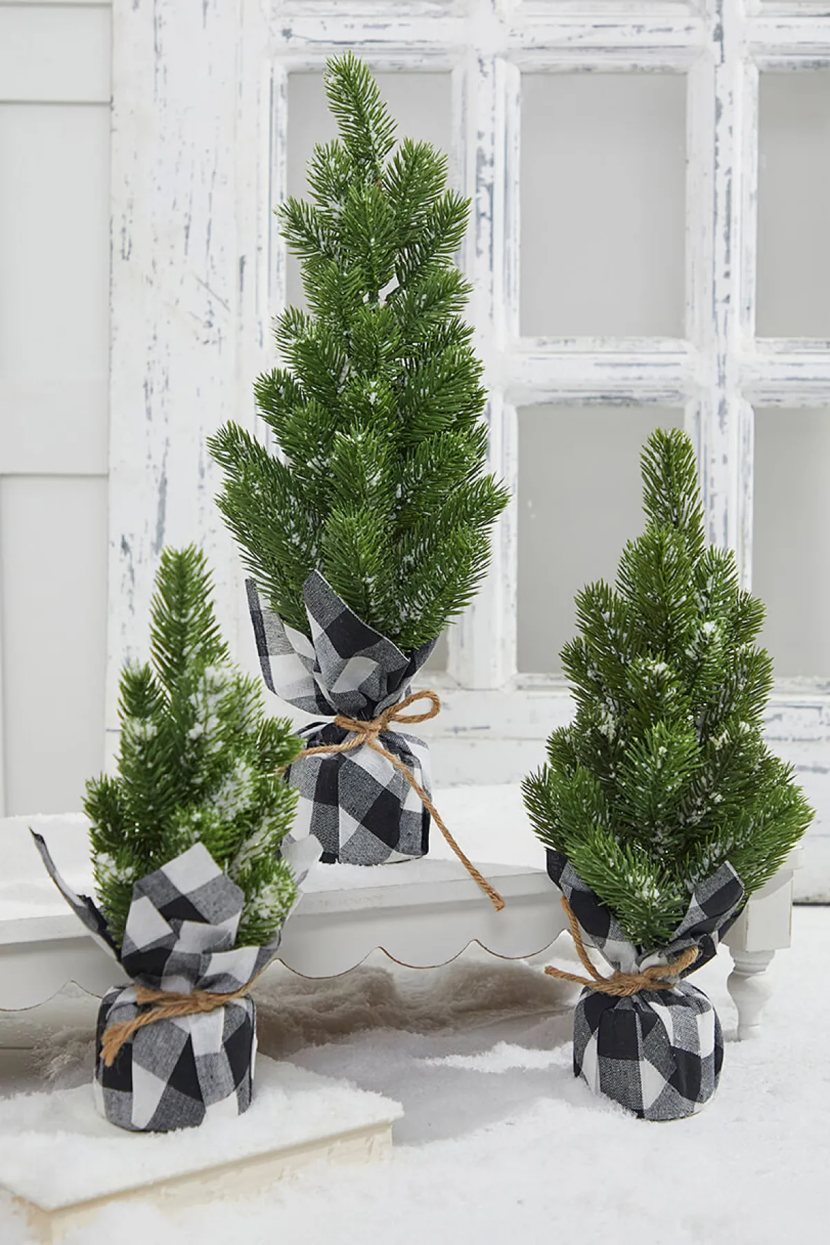 Decorator's Warehouse Christmas Accents^Flocked Pine Tree With Plaid Fabric - Large