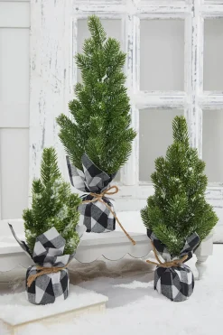 Decorator's Warehouse Christmas Accents^Flocked Pine Tree With Plaid Fabric - Small