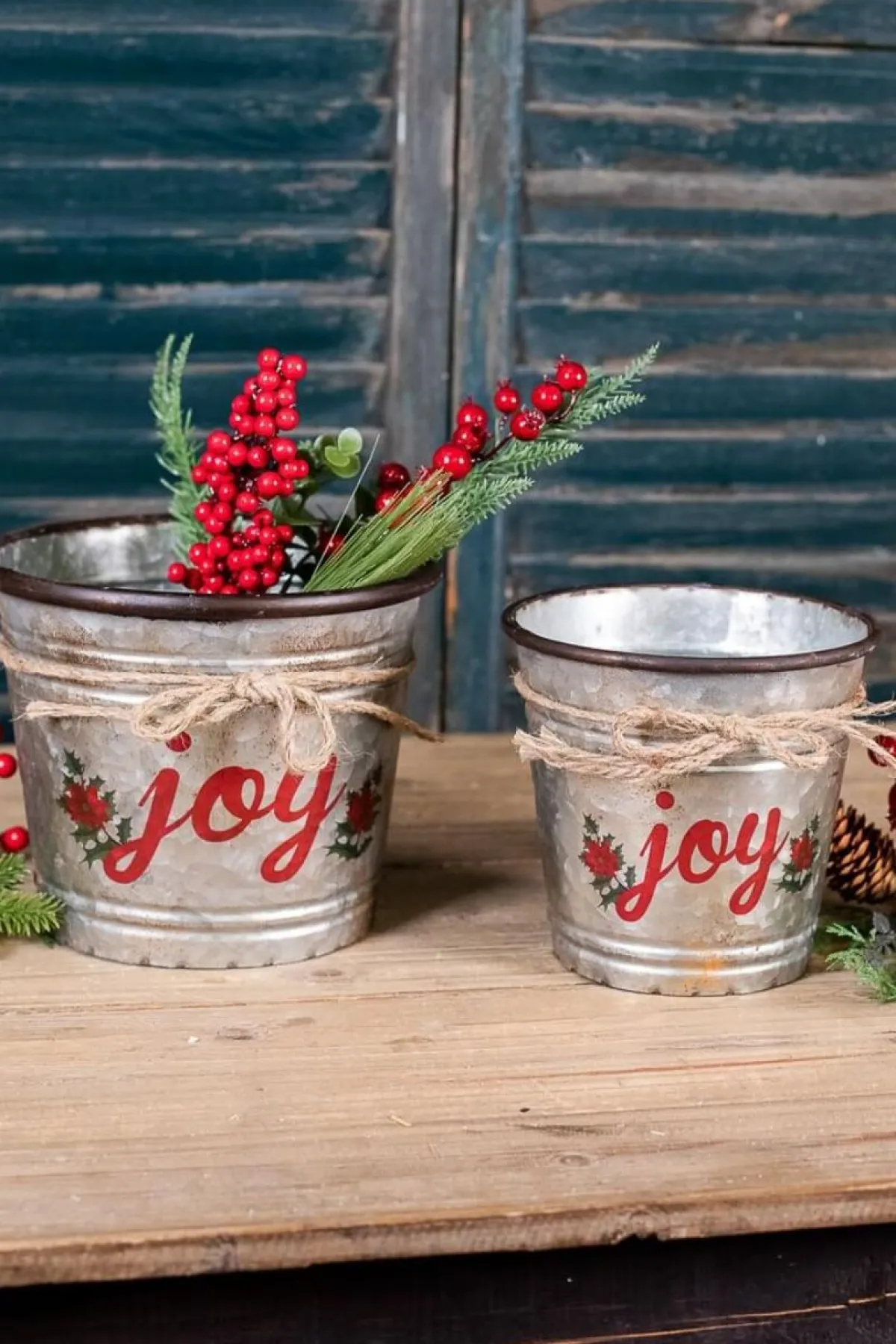Decorator's Warehouse Christmas Accents^Galvanized Metal “Joy” Containers - Set Of 2