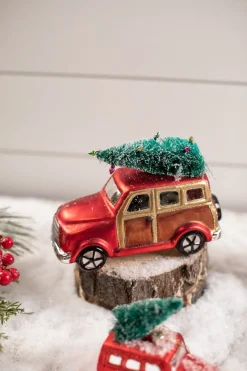 Decorator's Warehouse Christmas Accents^Glass Car With Bottle Brush Tree Décor