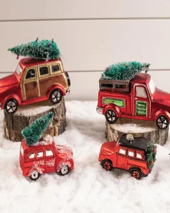 Decorator's Warehouse Christmas Accents^Glass Car With Bottle Brush Tree Décor