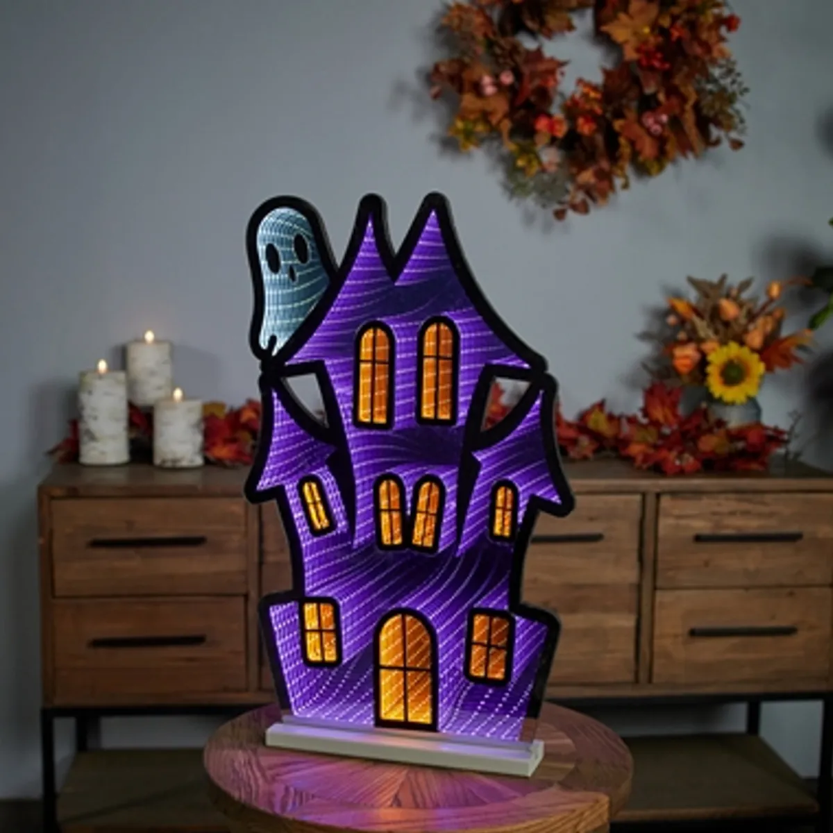 Decorator's Warehouse Infinity Lights|Indoor Lighting^23.5"H Haunted House With Ghost Infinity Light