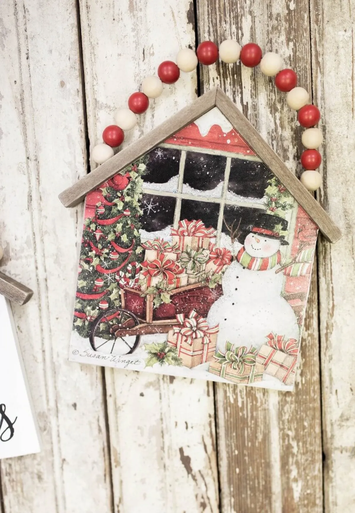 Decorator's Warehouse Christmas Accents^7.5”H Snowman Wall Hanging With Beaded Hanger