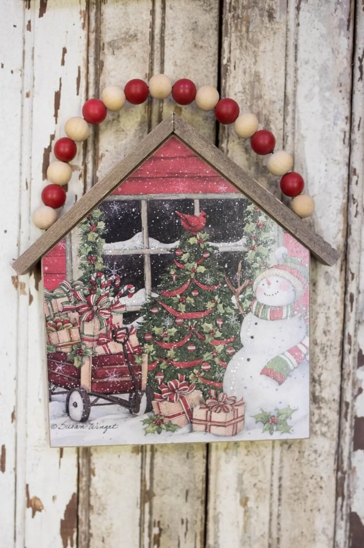 Decorator's Warehouse Christmas Accents^7.5”H Snowman Wall Hanging With Beaded Hanger
