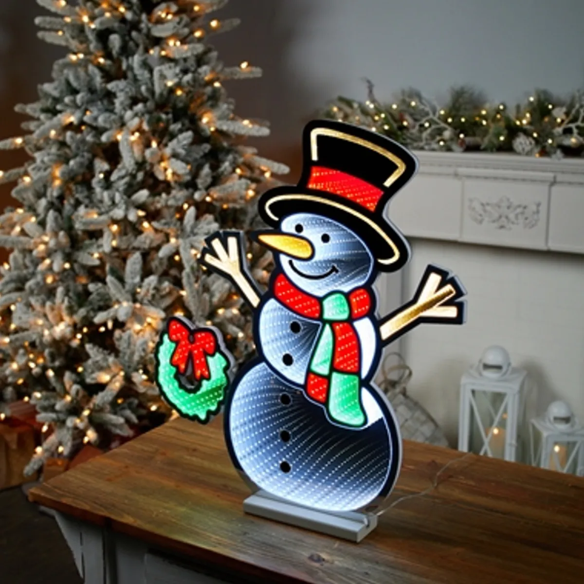 Decorator's Warehouse Infinity Lights|Indoor Lighting^23.5"H Snowman With Wreath Infinity Light